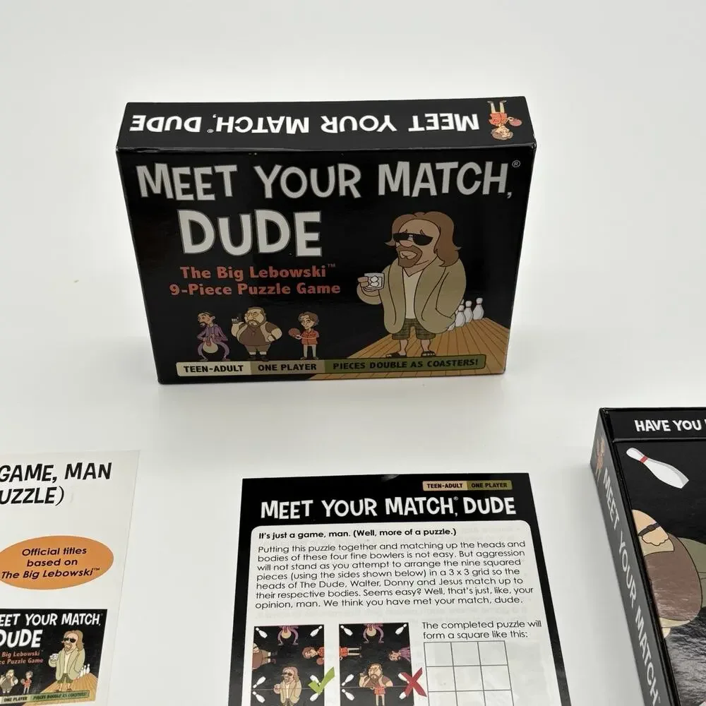 The Big Lebowski Meet Your Match Dude Puzzle Game Coasters Adult Complete.
